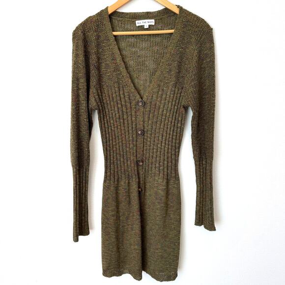 Revolve All The Ways Olivia Knit Cardigan Sweater Dress Olive Multi Medium - Picture 10 of 11